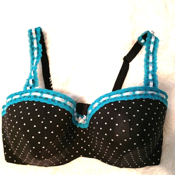 Cacique Intimates Super Cute Black/White/Blue Polka-dot Underwire Bra, 40F - Picture 1 of 7